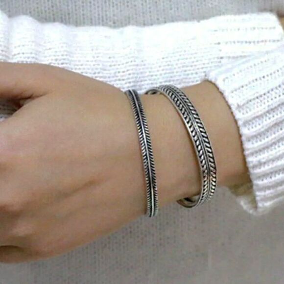 Braided Stamped Silver Tone Cuff Bracelet for Men or Women (thicker style) #502 - Picture 7 of 9